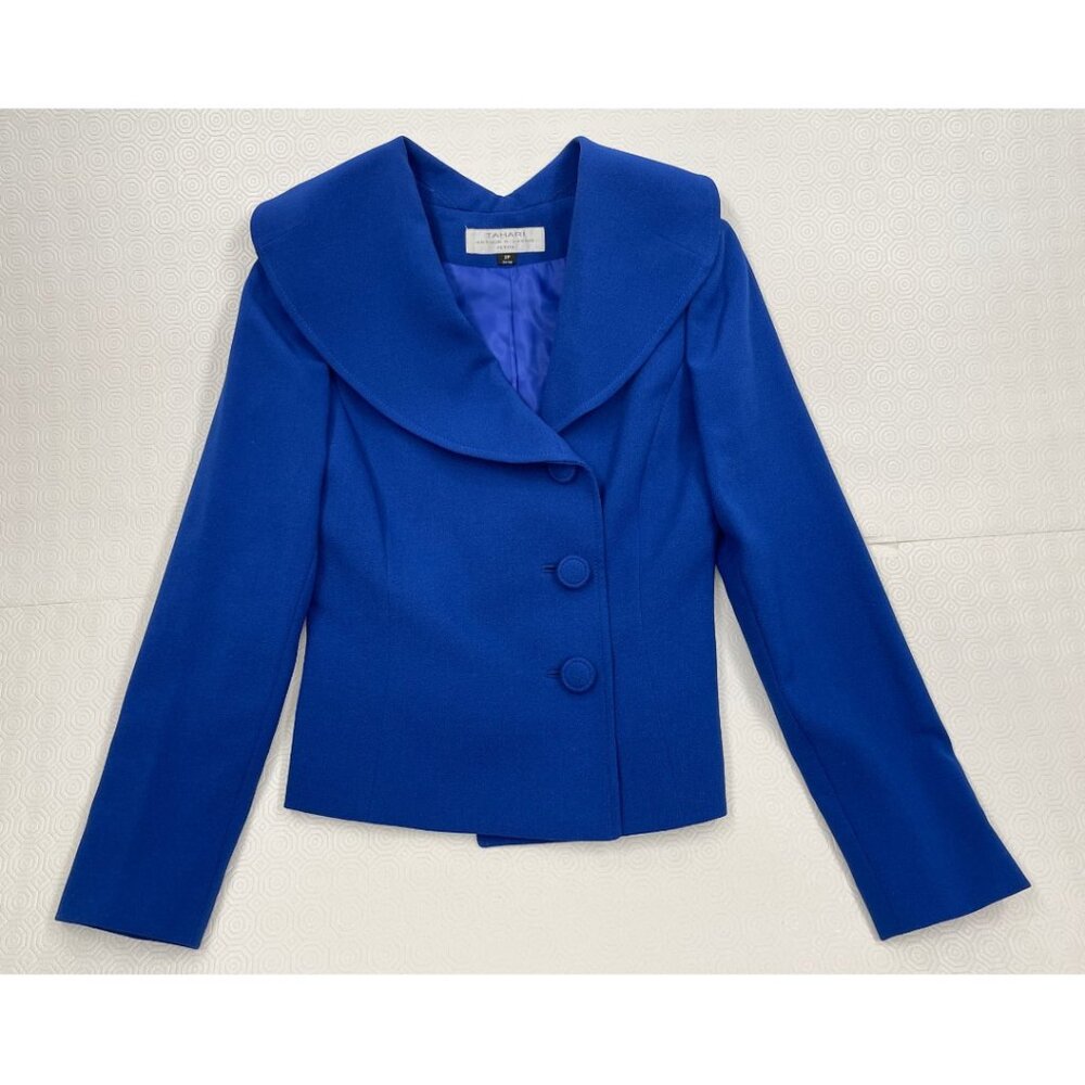 Tahari Arthur S. Levine Blue Shawl Collar Blazer Office Jacket Women's Petite 2P - Picture 3 of 10